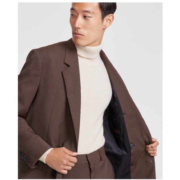 New HUGO Men's Modern-Fit Solid Wool Suit Separate Double-Breasted Jacket SZ 46R - Picture 2 of 4